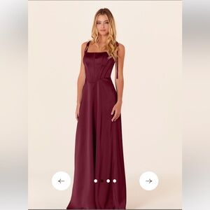 Morilee bridesmaid dress in satin with corset bodice in the colour Bordeaux.